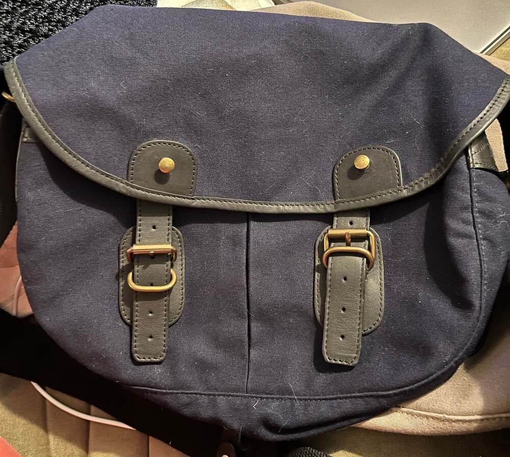 Upla Paris Messenger Bag Navy Canvas Leather Trim